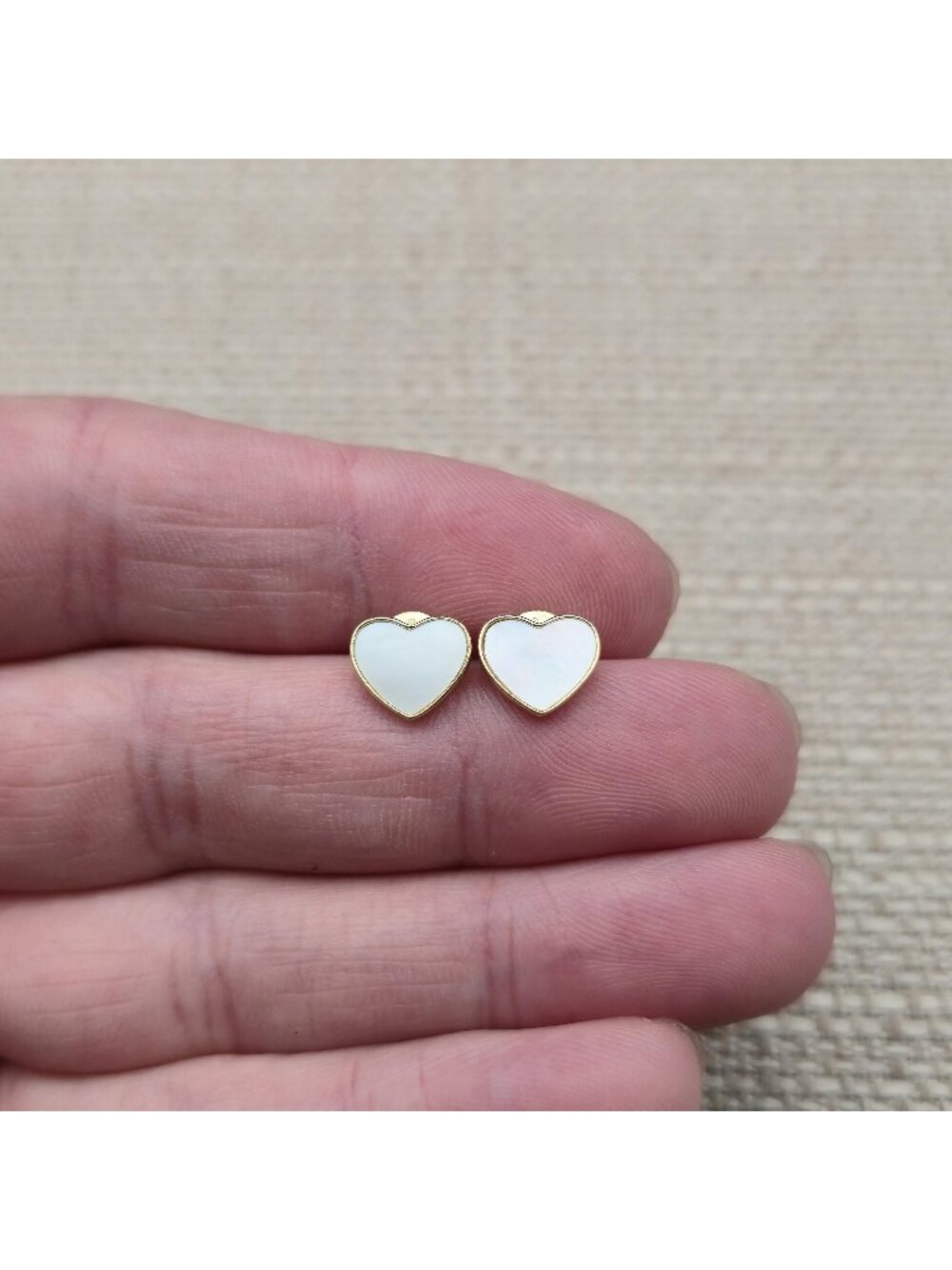 Sterling Silver Gold Plated Mother of Pearl Heart Stud Earrings Minimalist A8717